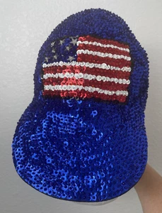 Berretto baseball vintage paillettes bandiera americana made in Bali rosso bianco blu 21" Cir. - Foto 1 di 8