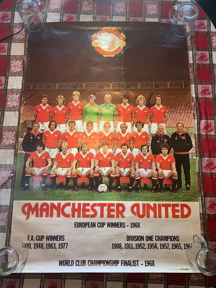 Póster fotográfico del equipo Manchester United Football Scandecor Sweden 1980 27x39 raro Foto 1 de 4