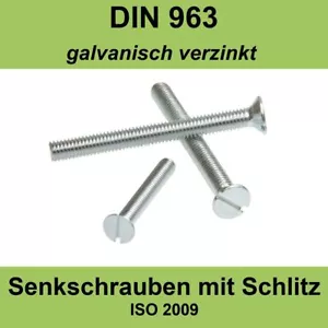 M6 DIN 963 verzinkt Senkkopfschrauben mit Schlitz 4.8 Stahl Metall Gewinde Senk - Bild 1 von 3
