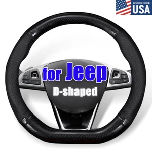 D Shape Leather Steering Wheel Cover For Jeep Wrangler Grand Cherokee Compass - Picture 1 of 9