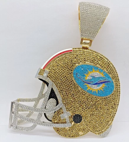Miami Dolphins Helmet 6" / 8" Medallion Necklace Bling Pendant + Free Chain 23" Cover