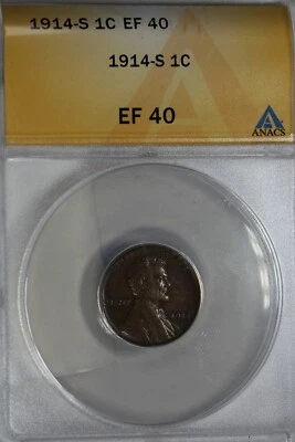 1914-S  .01  ANACS   EF 40    Lincoln Head Cent,  Lincoln One Cent - Image 1 of 2