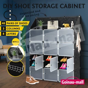 DIY 12 Cube Shoe Cabinet Storage Box Organiser Shelf Stackable Wardrobe Stand - Picture 1 of 12