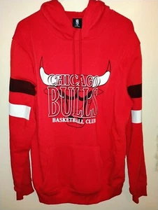 NBA Unisex L Chicago Bulls Basketball Club Hoodie Red Logo Black/White Stripes - Picture 1 of 3