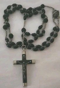 Antik Vintage Katholischer Rosenkranz Gemarkt Schwarz Ebenholz Holz Perlen Kruzifix Frankreich - Bild 1 von 10