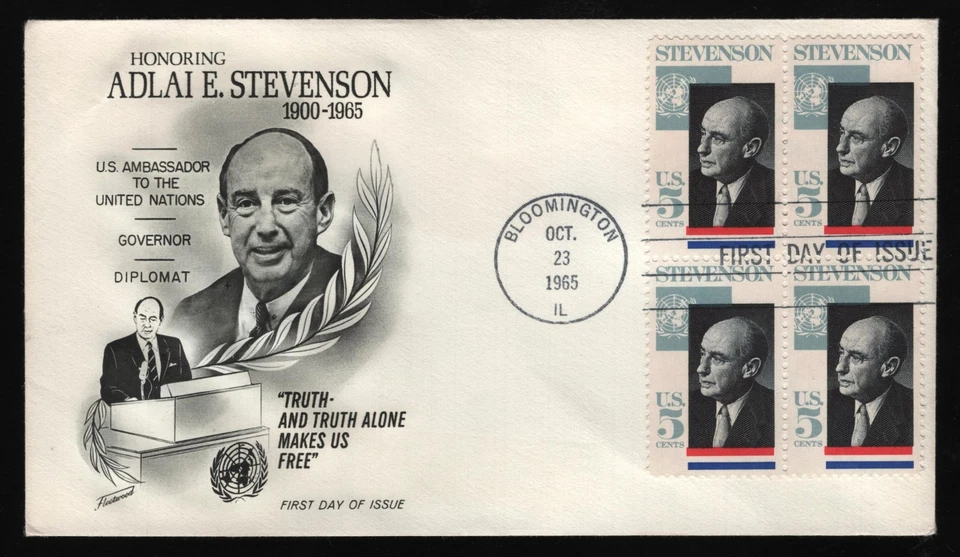 #1275 5c Stevenson-Block of 4, Fleetwood H/C FDC **ANY 5=FREE SHIPPING** - Image 1 of 1