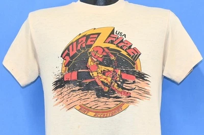 vintage 80s SUREFIRE DIRT BIKE ACCESSORIES USA MOTOCROSS BEIGE t-shirt MEDIUM M - Image 1 of 4