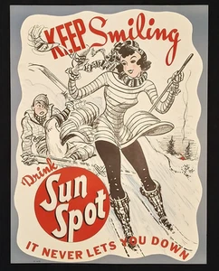 Genuine Vintage Circa 1953 Sun Spot Soda Advertisement Poster Unused 17'' x 22'' - Picture 1 of 2