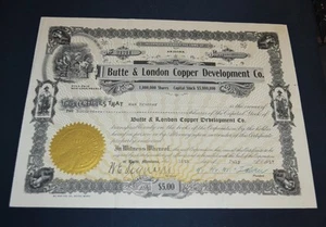 Butte & London Copper Development Co. 1917 stock certificate - Picture 1 of 1