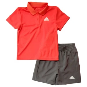 Adidas Toddler Boys Orange Polo Shirt & Gray Athletic Shorts Outfit Set 3T - Picture 1 of 2