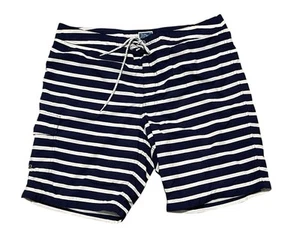 Men’s J.Crew Board Shorts Swim Trunks Striped Blue And White In Size 35 Retro - Picture 1 of 5