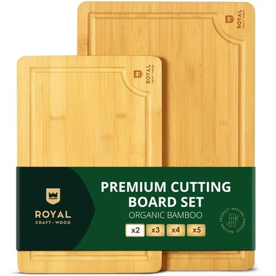 2-Piece Bamboo Cutting Board Set | Large & Medium | Juice Groove, Handles Strong - Image 1 of 4