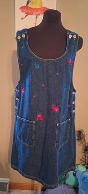 DE COLECCIÓN Y2K J.L.N.Y. Vestido Jersey Deportivo Denim Talla L Bordado Flores Bolsillos Foto 1 de 4