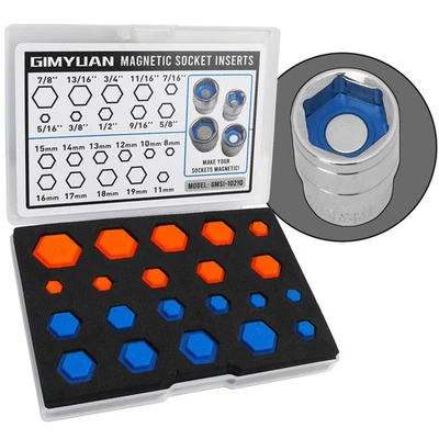 21 Pcs Magnetic Socket Inserts SAE Metric 5/16–7/8" 8mm–19mm Universal Set - Image 1 of 4