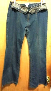 Juke Box Hippy Bell Blue Denim Jeans Bottom Embroidered Front Zipper Size 13/14 - Picture 1 of 5