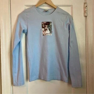 Vintage Old Navy Kids Blue Long Sleeve Tee with Christmas Puppy Design - Picture 1 of 6