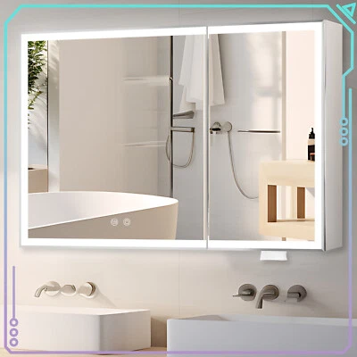 LED Medicine Cabinet with Light Wall Mounted Mirror Cabinet Storage W/ defogging - Image 1 of 4