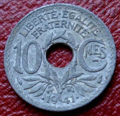 1941 FRANCE 10 CENTIMES IN VF-EF CONDITION (KM# 897) - Image 1 of 2