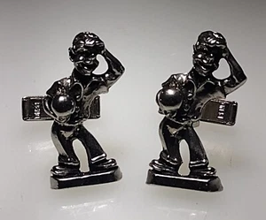 Large Silver Tone Whimsical Figural Hesitant Confused Bowling Man Cufflinks - Picture 1 of 4