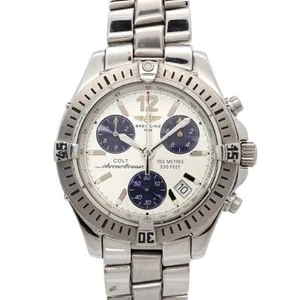 BREITLING Chrono Colt A53050 Quartz Silver Blue Dial Mens Watch 90265825 - Picture 1 of 6