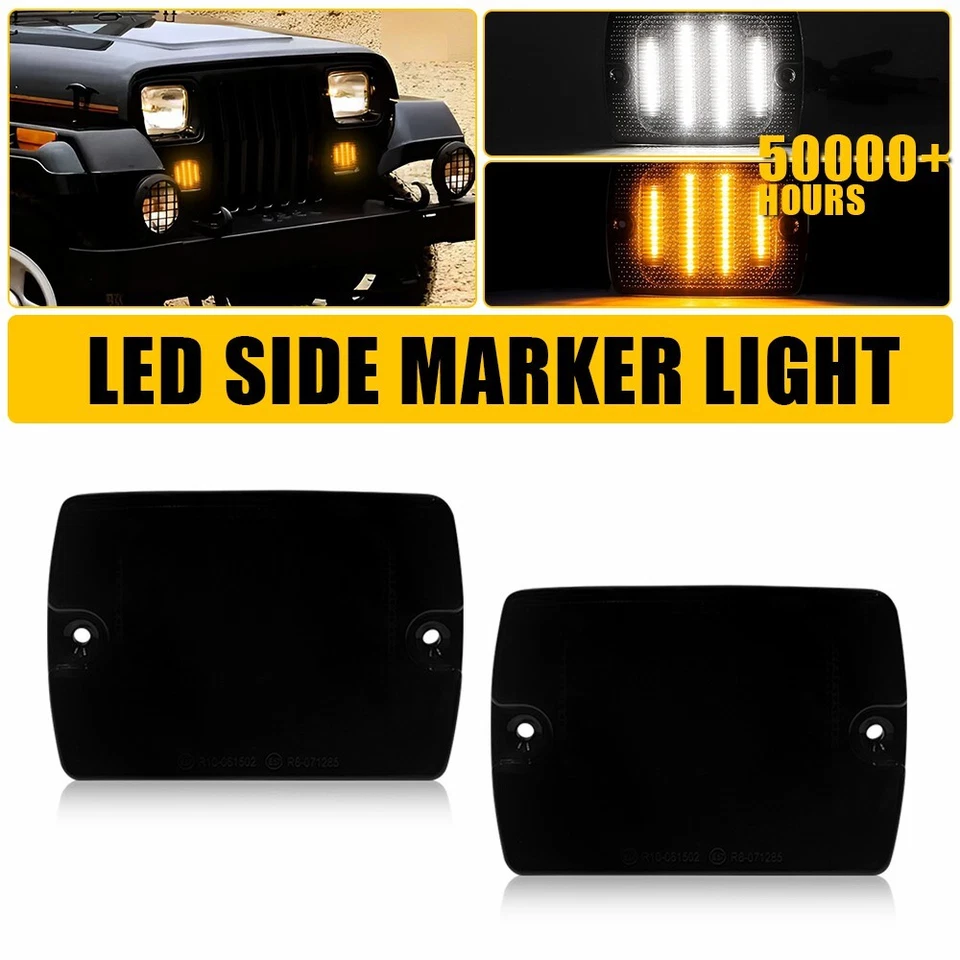 2 luces LED delanteras de señalización de estacionamiento con señal de giro humo para Jeep Wrangler 1987-1995 Foto 1 de 4
