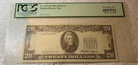 $20 - 1985 FEDERAL RESERVE NOTE - PCGS 40PPQ - MISSING OVERPRINT Cover