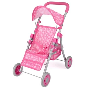 Pink Deluxe Metal Dolls Stroller Buggy Kids Folding Pushchair Toy for Ages 3+ - Picture 1 of 9