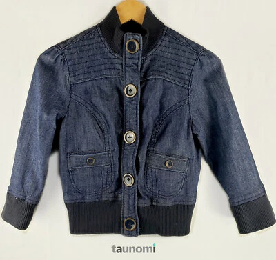 GUESS Women's Dark Blue Denim Bomber Cropped Jean Jacket [S] - Image 1 of 4