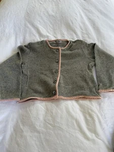 Girls Clo Clo made in Italy Sweater Gray with Pink Velvet Trim Wool Blend - Picture 1 of 6