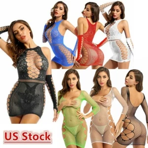 Sexy Mujeres Bodycon Mini Vestido Red Malla Lencería Transparente Babydoll Ropa de dormir - Imagen 1 de 58