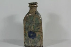 Islamische Keramikvase Flasche Deckel Blaue Blumen Blüten bemalt um 1900 - Picture 1 of 4