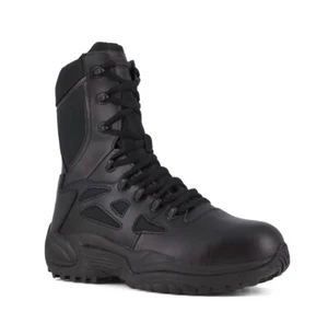 REEBOK WOMEN'S BLACK 8" RAPID RESPONSE- SIDE ZIP COMP TOE BOOTS RB874 - Size 8M - Picture 1 of 4