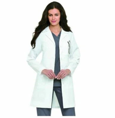 Womens White Landau Lab Coat #3155 Size 6, 4 Buttons, 3 Pockets,w Back-Belt,USA - Image 1 of 4