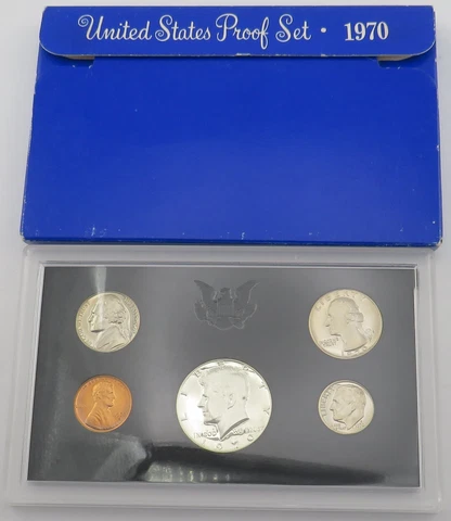1970 S United States Mint Proof Set w/ Envelope 40% Silver Kennedy Half Cover