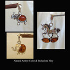 BALTIC HONEY AMBER & STERLING SILVER ELEPHANT or HORSE PENDANT CHARM