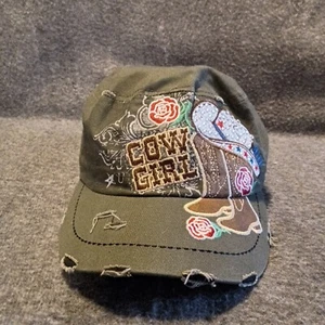 Leader LOGA Hat Cap Strap Back Adjustable Womens Cow Girl Distressed Bling Boot - Picture 1 of 11