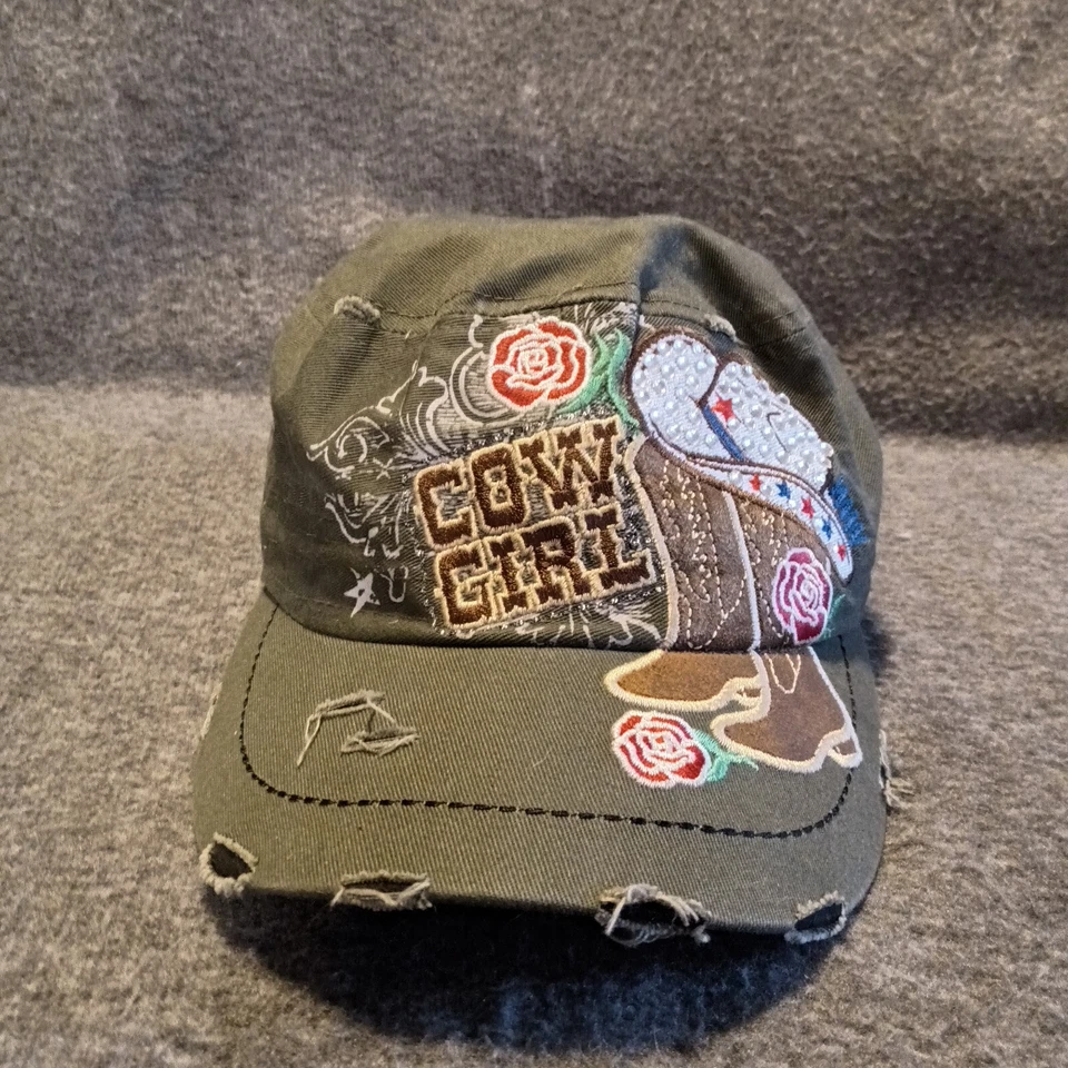 Leader LOGA Hat Cap Strap Back Adjustable Womens Cow Girl Distressed Bling Boot - Image 1 of 4