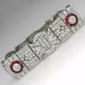 14k White Gold Over Round Cut Lab-Created Diamond 15Ct Art Deco Tennis Bracelet - Picture 1 of 5