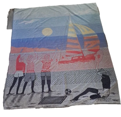 Винтажное очень большое пляжное полотенце парусник хорошее от Jaime 100% хлопок 63x53 - Изображение 1 из 4