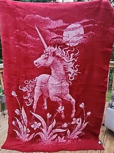 Vintage Luxus Einhorn Decke Rot Rosa Wende Guayama Puerto Rico 60x80 - Bild 1 von 7