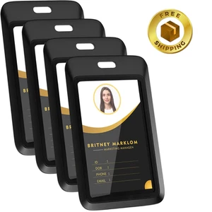 4 Pack Sliding Black ID Badge Holder, Heavy Duty Plastic ID Badge - Picture 1 of 7