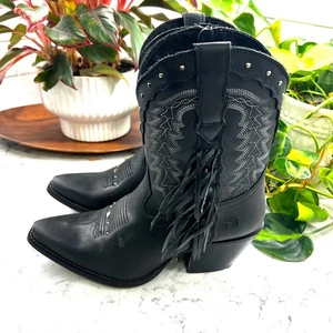 Durango Crush Damen Schwarz Leder Nieten Fransen Western Cowboy Stiefeletten - Bild 1 von 9