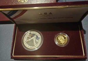 1988 OLYMPIC COIN U.S. Mint PROOF SET: $5 GOLD, $1 SILVER; w/Box & COA - Picture 1 of 5