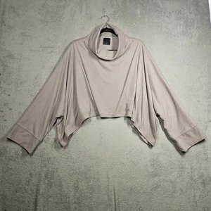 Lime & Vine beige Wildlederimitat Wasserfallausschnitt Pullover Cropped drapiert Poncho/Top Gr. L  - Bild 1 von 10