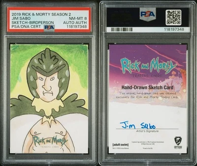 2019 Rick and Morty Season 2 Hand Drawn Sketch Card Birdperson JIM SABO PSA 8 - Image 1 of 3