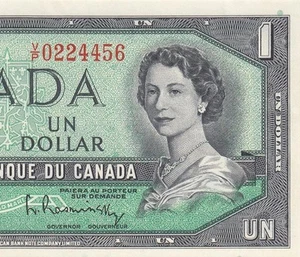 1954 BANK OF CANADA QEII $1 **Beattie & Rasminsky** "V/P" (( aUNC )) - Picture 1 of 4