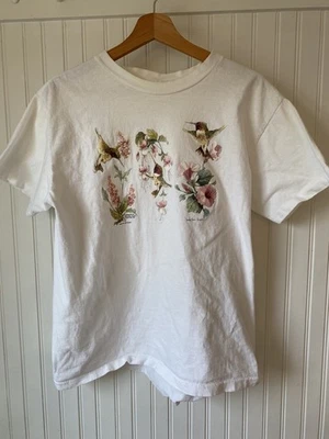 Vtg 90s Floral Hummingbird Floral T Shirt Single Stitch Adult Slim Lg Wright Art - Image 1 of 4