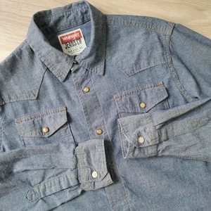 Wrangler Chambray Hemd Herren M Denim Langarm Pearl Snap Western Workwear - Bild 1 von 10