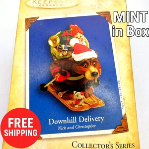 2004 Hallmark Downhill Delivery Ornament Nick & Christopher MIB Free Shipping - Picture 1 of 3