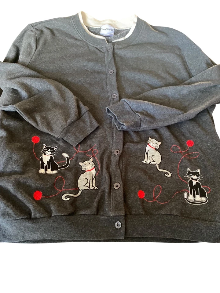 BonWorth XL Cat свитер кардиган вышитый котята Cat пряжи котята винтажный - Изображение 1 из 4